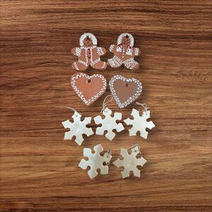 Handmade Gingerbread Heart  Snowflake Ornaments Set - Christmas Decor Delights
